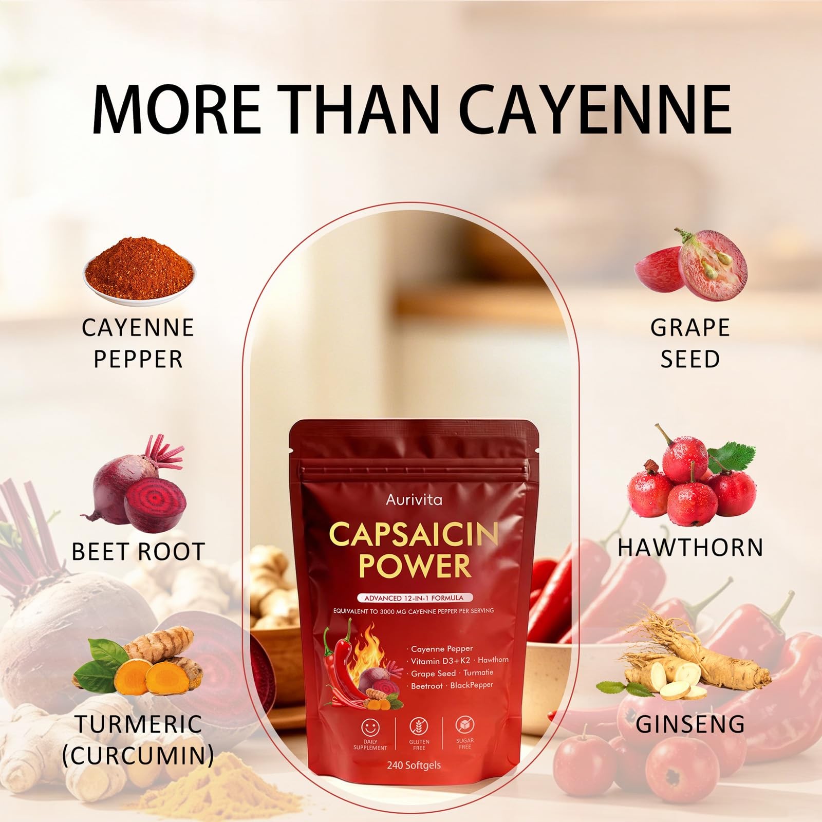 Cayenne Pepper Capsules Capsaicin Power Digestive Health 240 Count Boranel D3K2