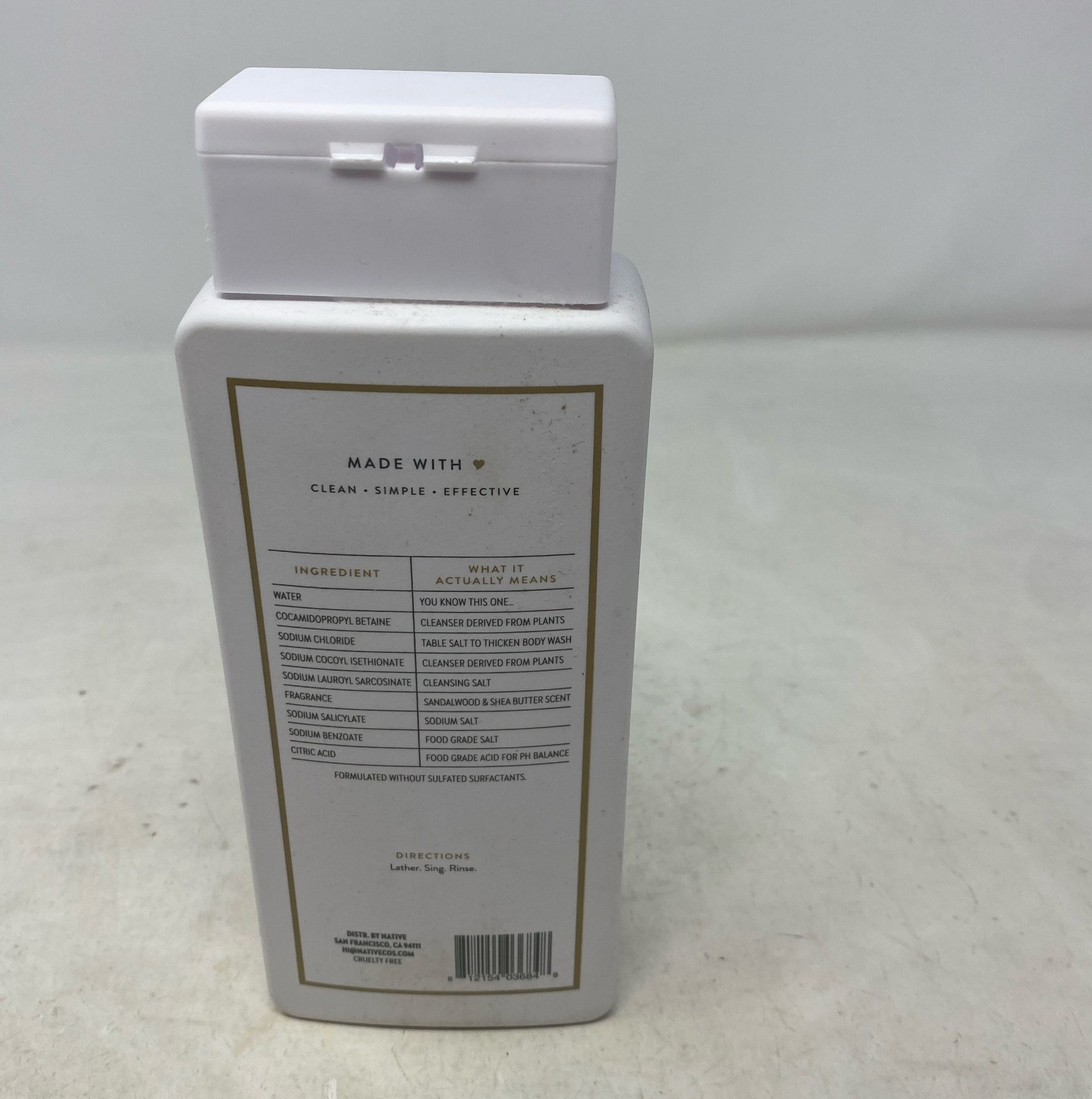 Native Body Wash – Sandalwood & Shea Butter, 18 fl oz (532 mL), White Bottle