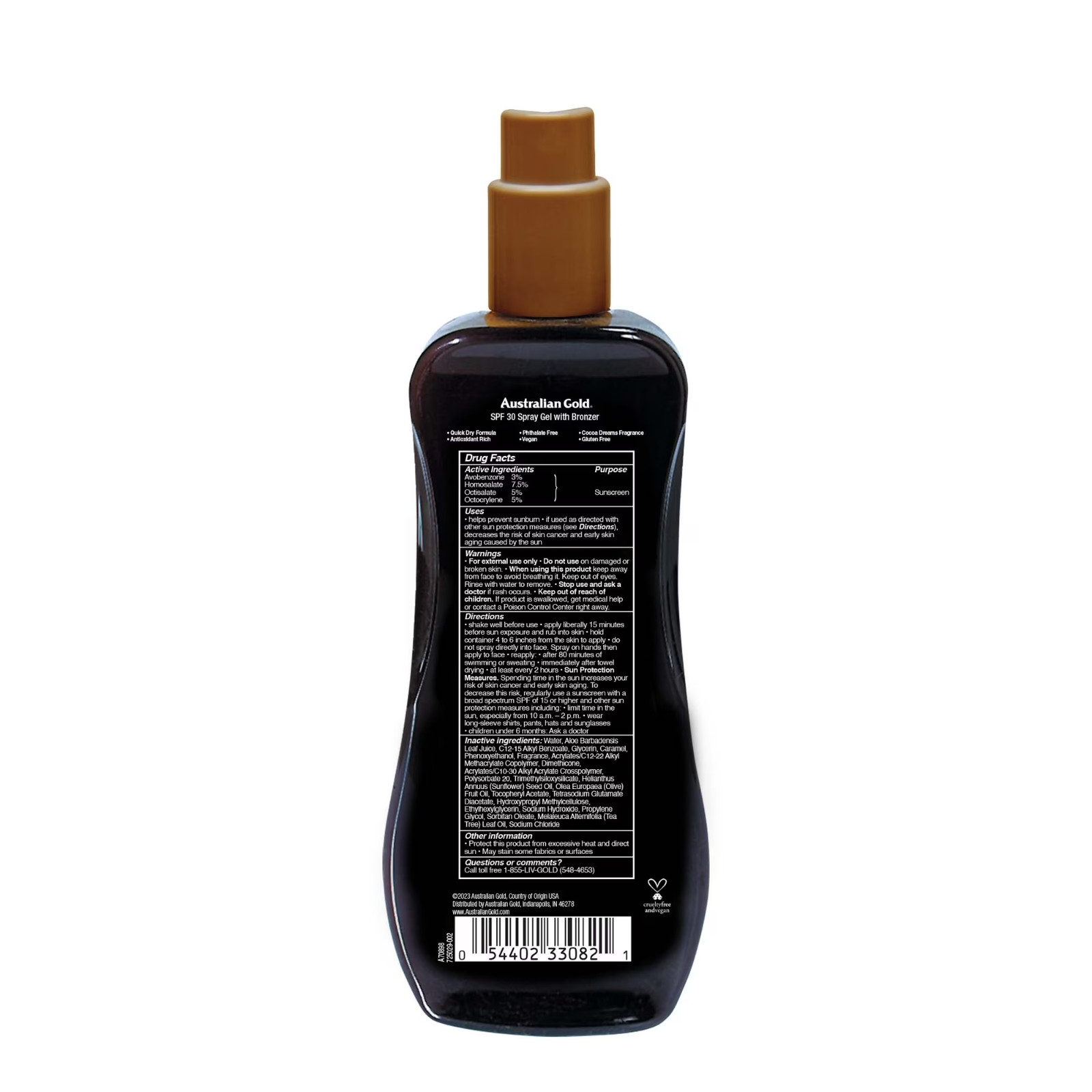Australian Gold Instant Bronzer SPF 30 Spray Gel Sunscreen 8 oz.