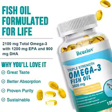 Omega 3 Fish Oil – with EPA & DHA, Supports Nervous System, Skin and Hair Health