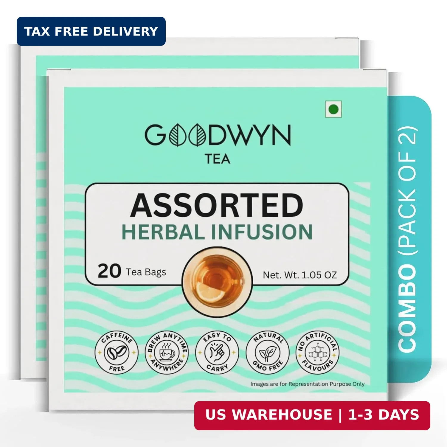 Goodwyn Assorted Herbal Infusion Tea (40 Tea Bags) | 4 Premium Caffeine-Free Var