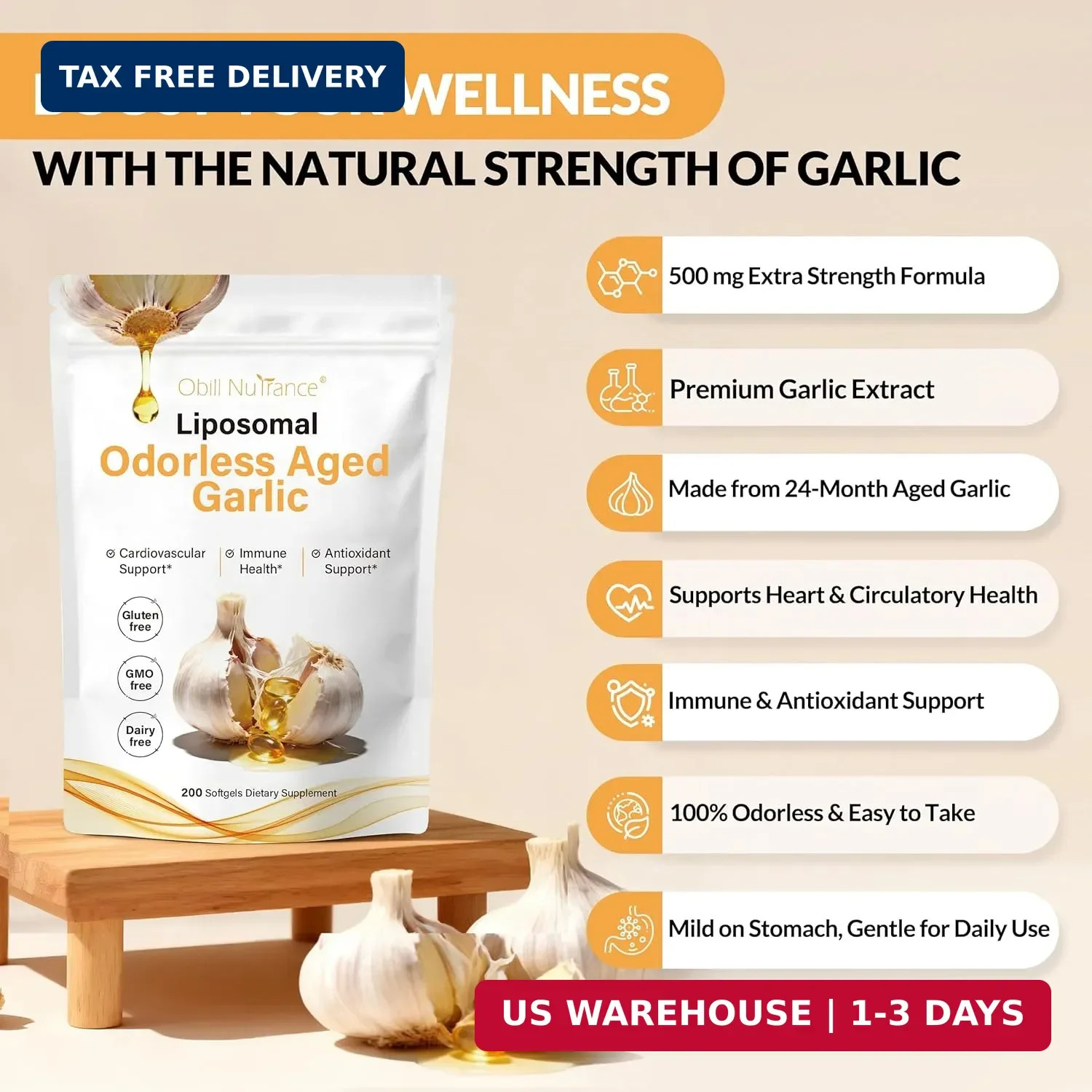 Aged Garlic Extract, 7500Mg Odorless Organic Garlic Supplements, 2 Years Aged Ga