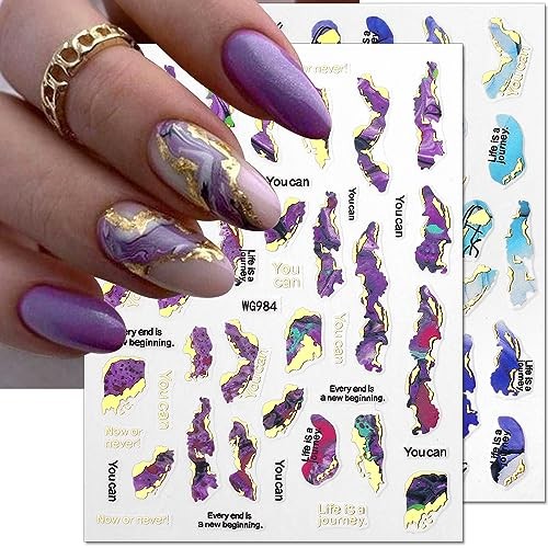3D Marble Nail Stickers – 6 Color Marble Decals, Blooming Nail Art, Gold