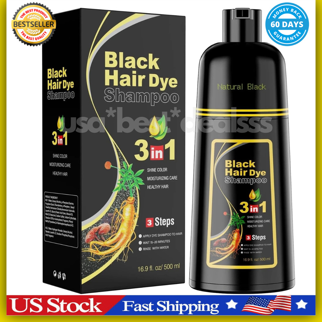 Black Hair Dye Shampoo 3 in 1 Hair Shampoo Instant Dye Herbal Ingredients US