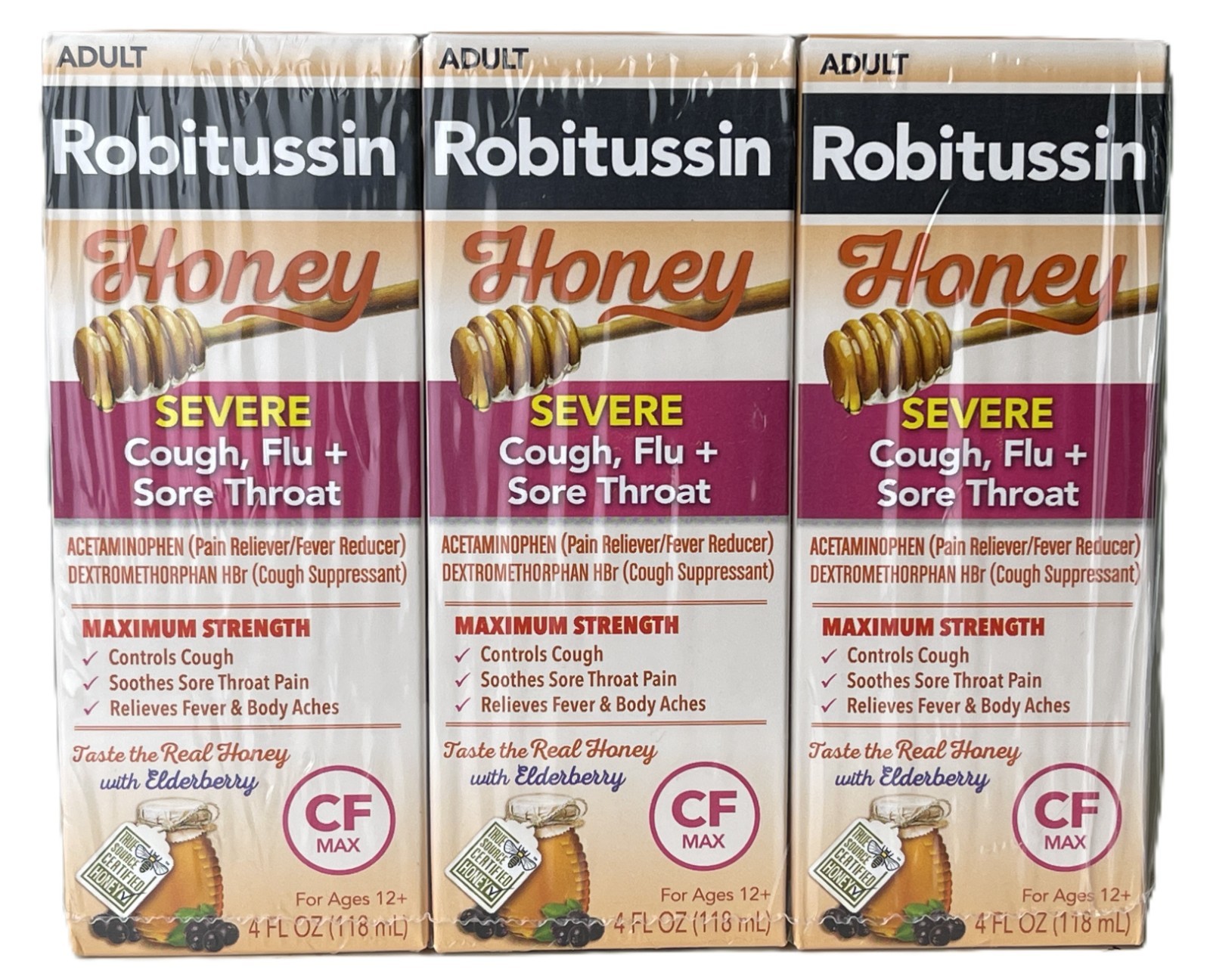Medicine Robitussin Cough Syrup severe Flu Sore Throat Adult exp 7/2026 3-pack