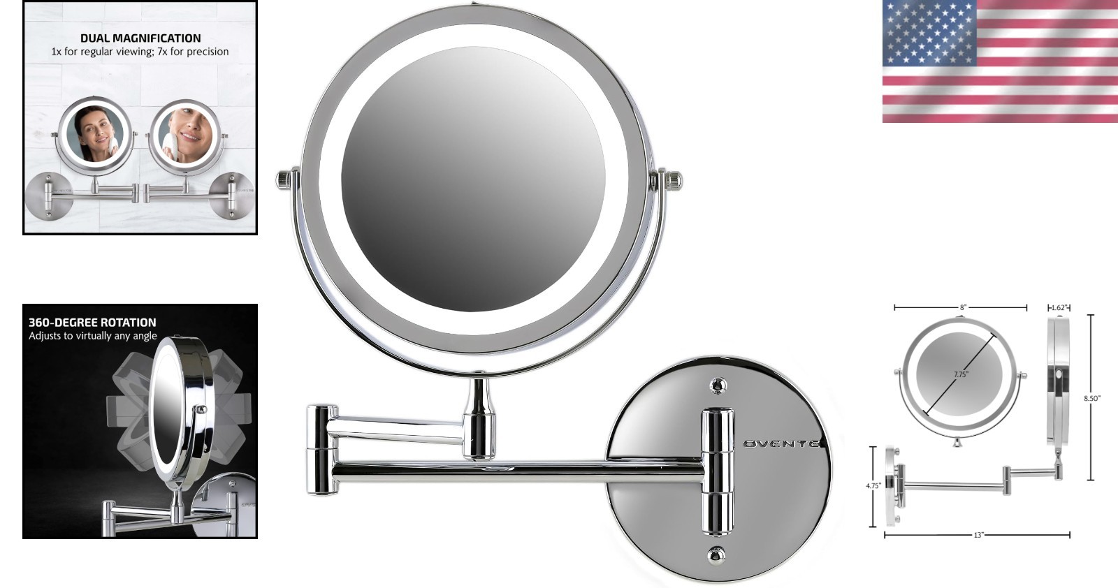 Modern 7″ Lighted Vanity Mirror with 1x/7x Magnification – Perfect for Any Room