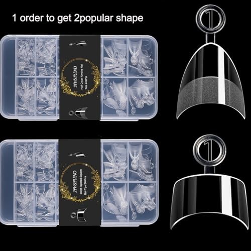480Pcs Extra Short Half Cover Almond &Tapered Square Nail Tips Gel x Clear