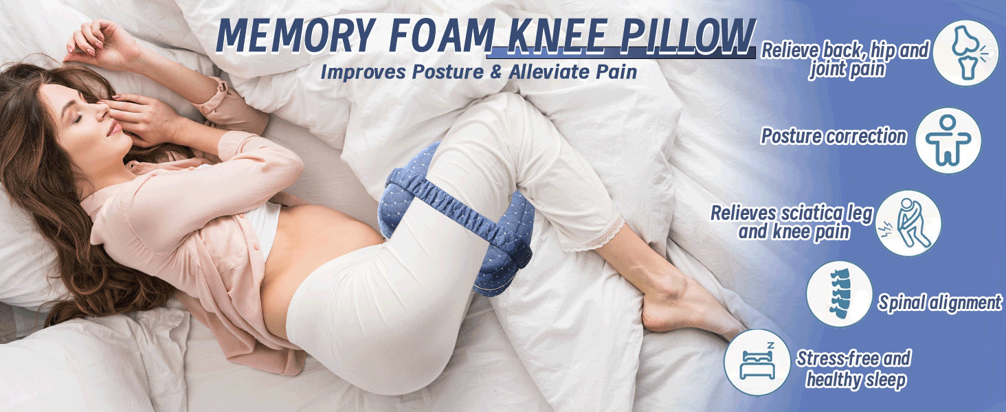 Knee Pillow for Side Sleepers, Memory Foam Leg Support with Adjustable Strap, Br