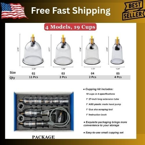 Cupping Therapy Set 19 Massage Cups for Back Pain Relief Physical with Hand Pump