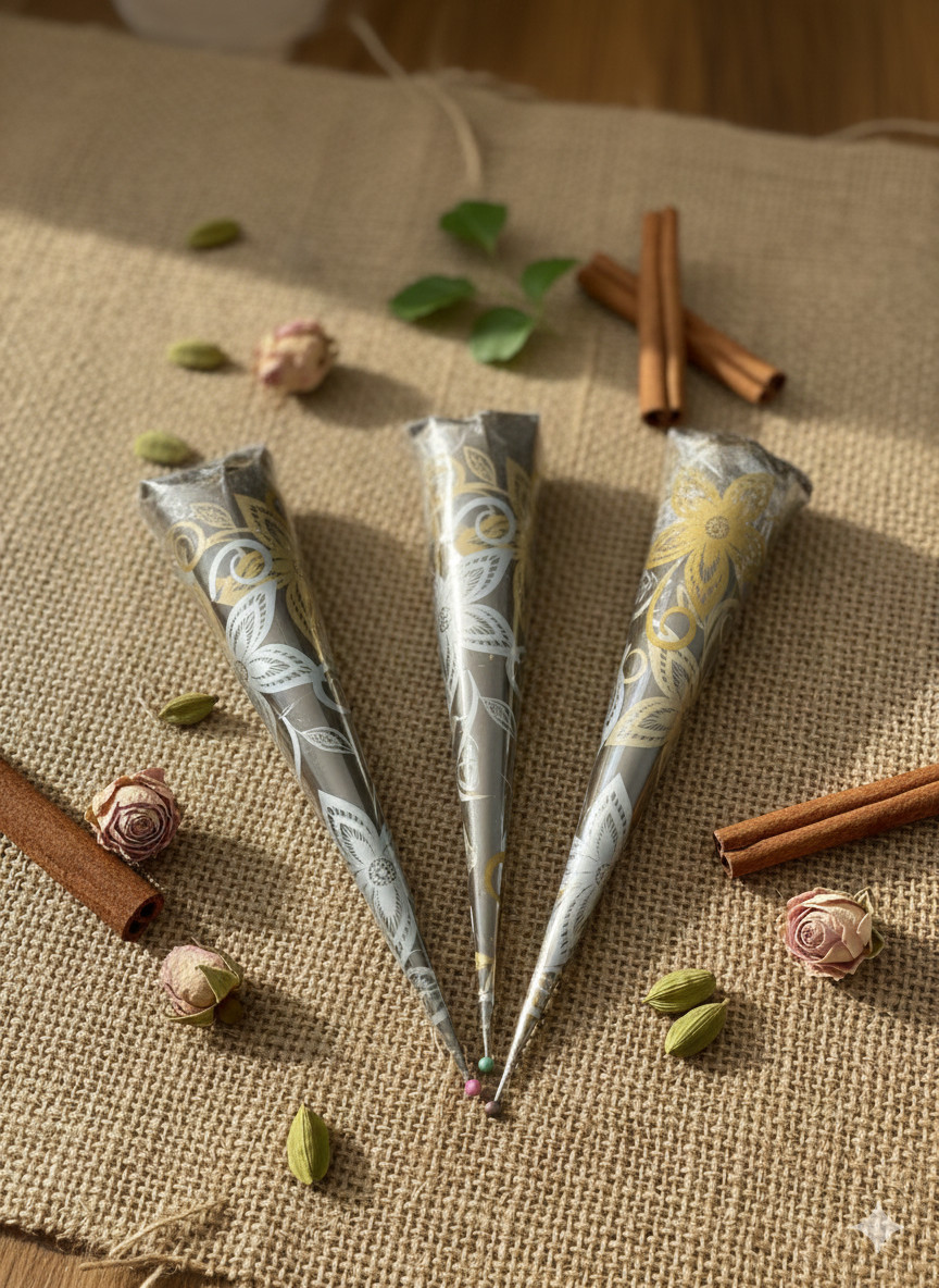 Fresh 100% Organic Mehendi Henna Cones | Natural Herbal Instant Use – Pack of 12
