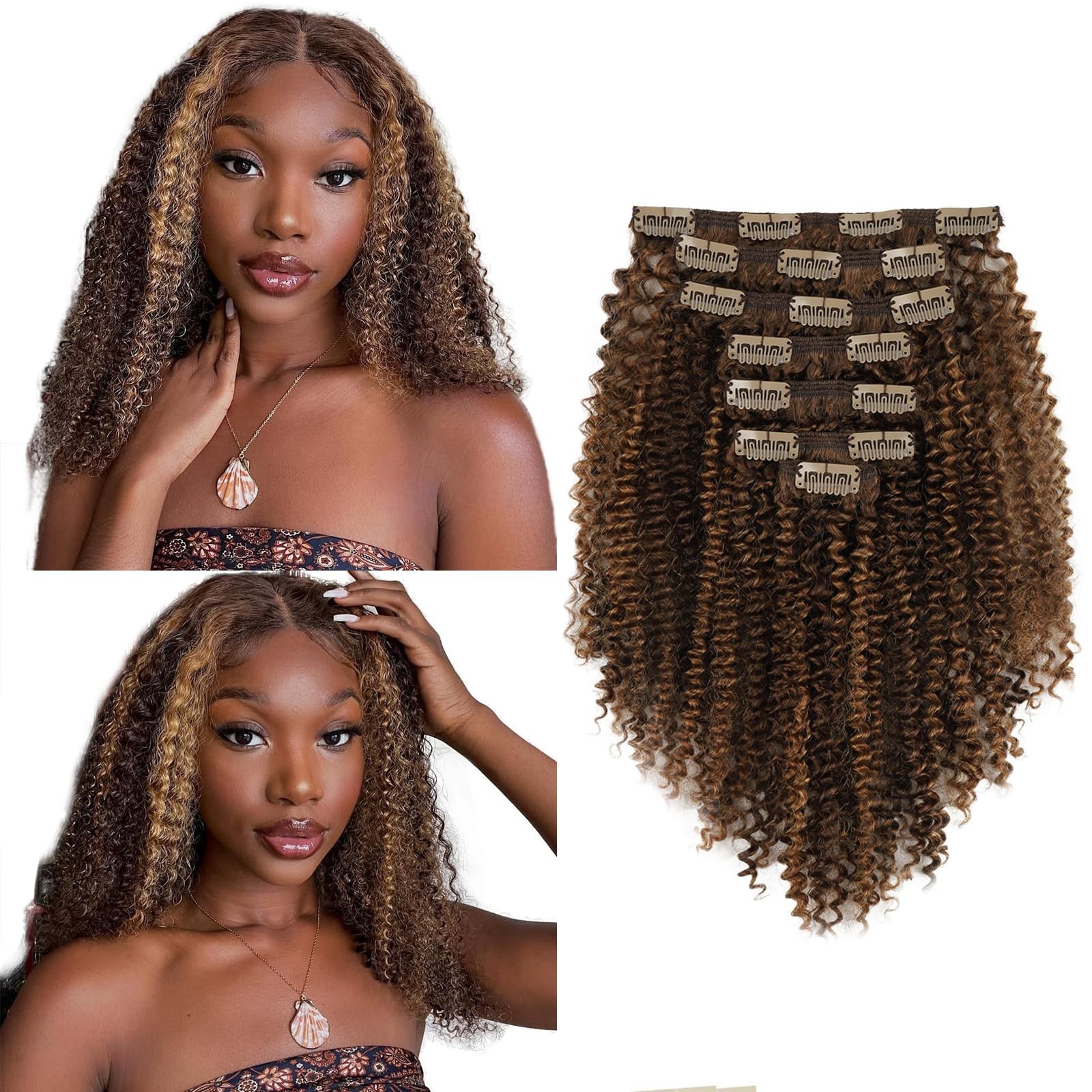 Yuniffe Kinky Curly Clip In Hair Extensions 120G Double Weft Curly Hair