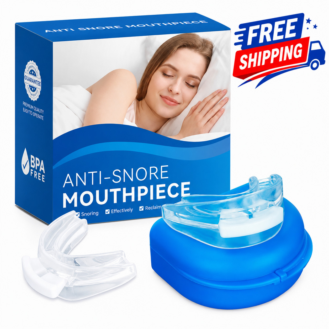 Anti Snoring Mouth Guard, Adjustable Tooth Brace, BPA Free, With Case