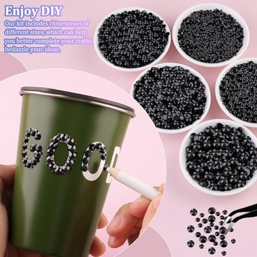 16000Pcs Resin Jelly Rhinestones for Crafting Medium Pack + 3Pcs Glue Black