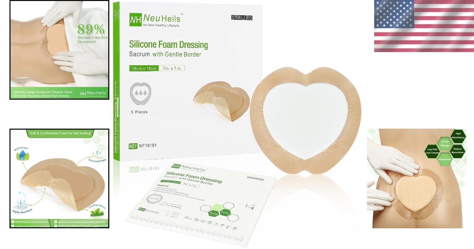 Silicone Foam Dressing for Sacral Ulcer 5 Pack