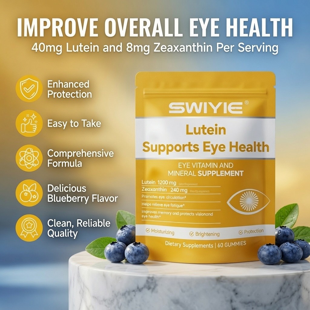 Swiyie Lutein Eye Health Gummies 1200mg Zeaxanthin 60 Count Blueberry