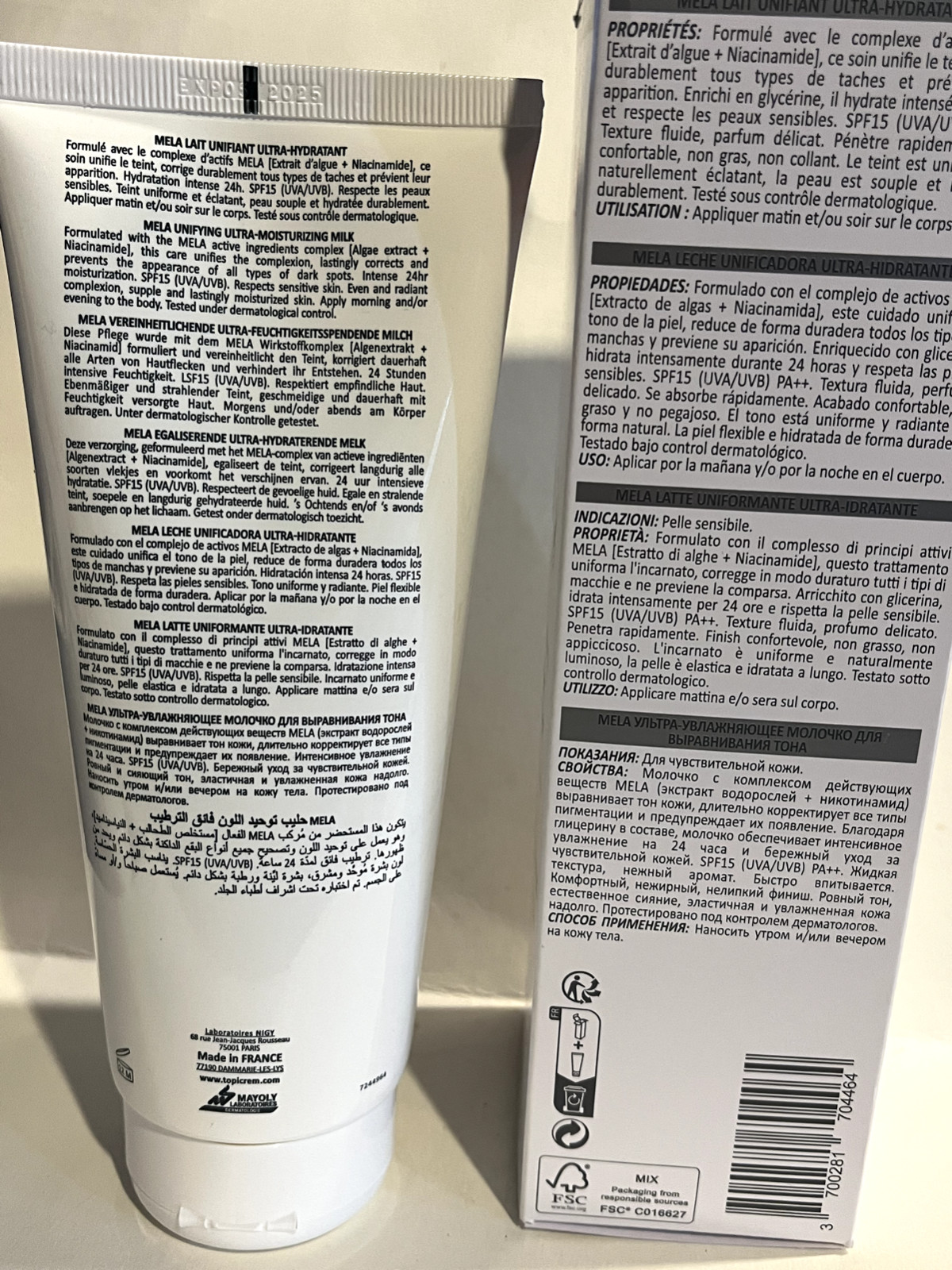 Topicrem MELA SPF15 Unifying Ultra-Moisturizing Milk 200ml – Exp.05/2025 New