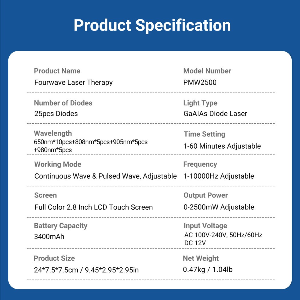 25 Diodes Laser Therapy Device 0-2500mW Adjustable Deep Tissue for Pain Relief