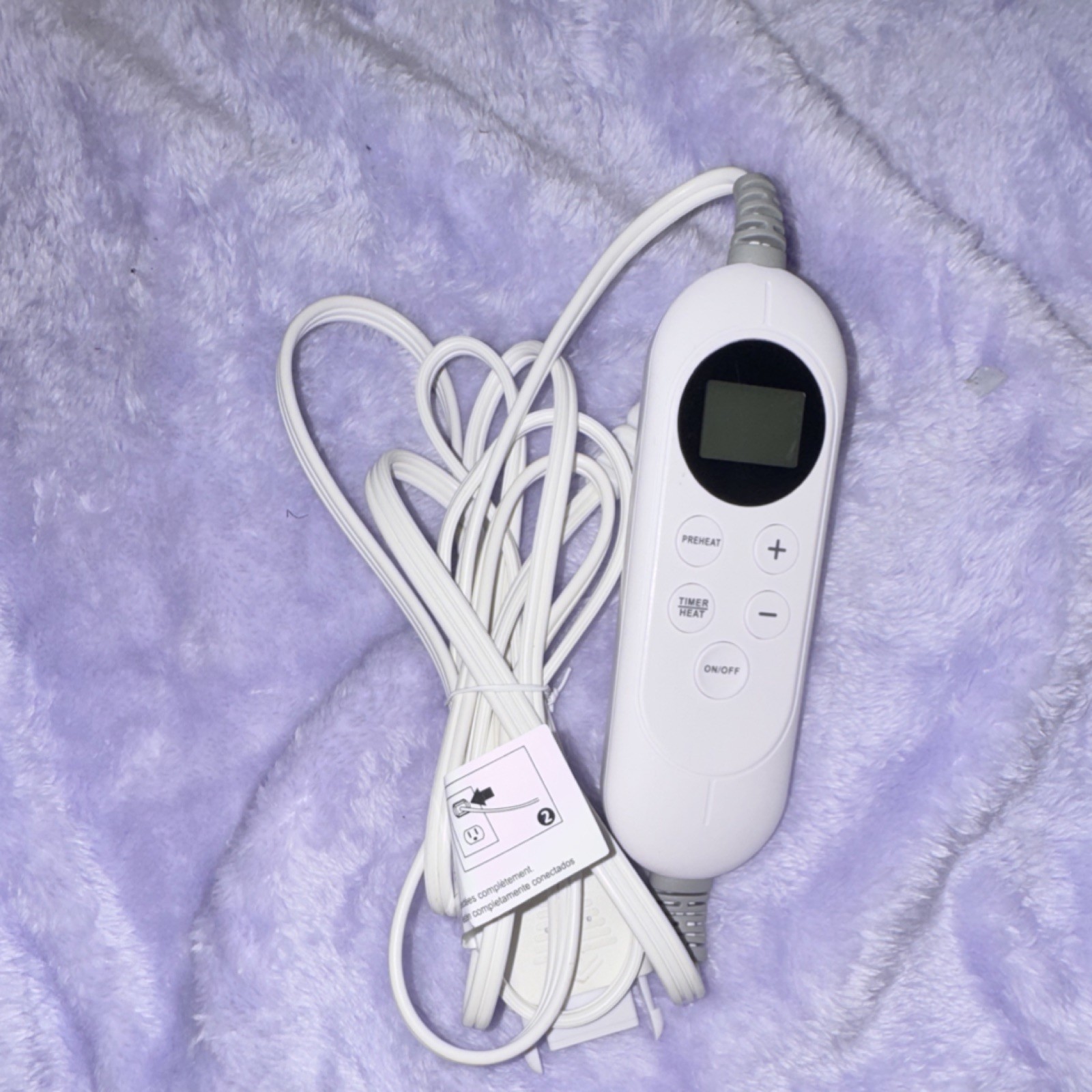 Electric Heating Pad Digital Display Preheat Timer Functions Purple White