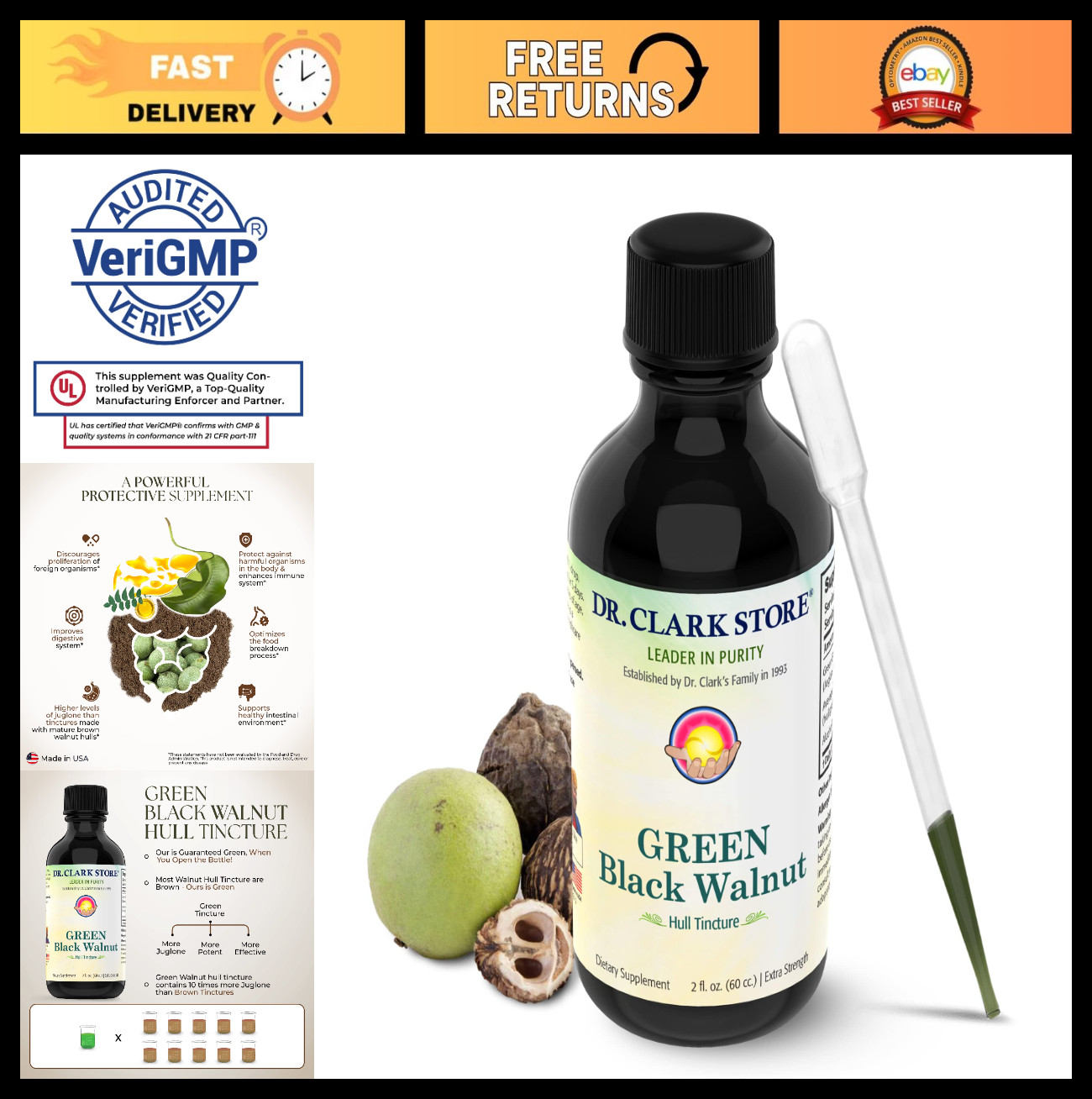 Extra Strength Green Black Walnut Hull Tincture – 2 Fl Oz Herbal Supplement