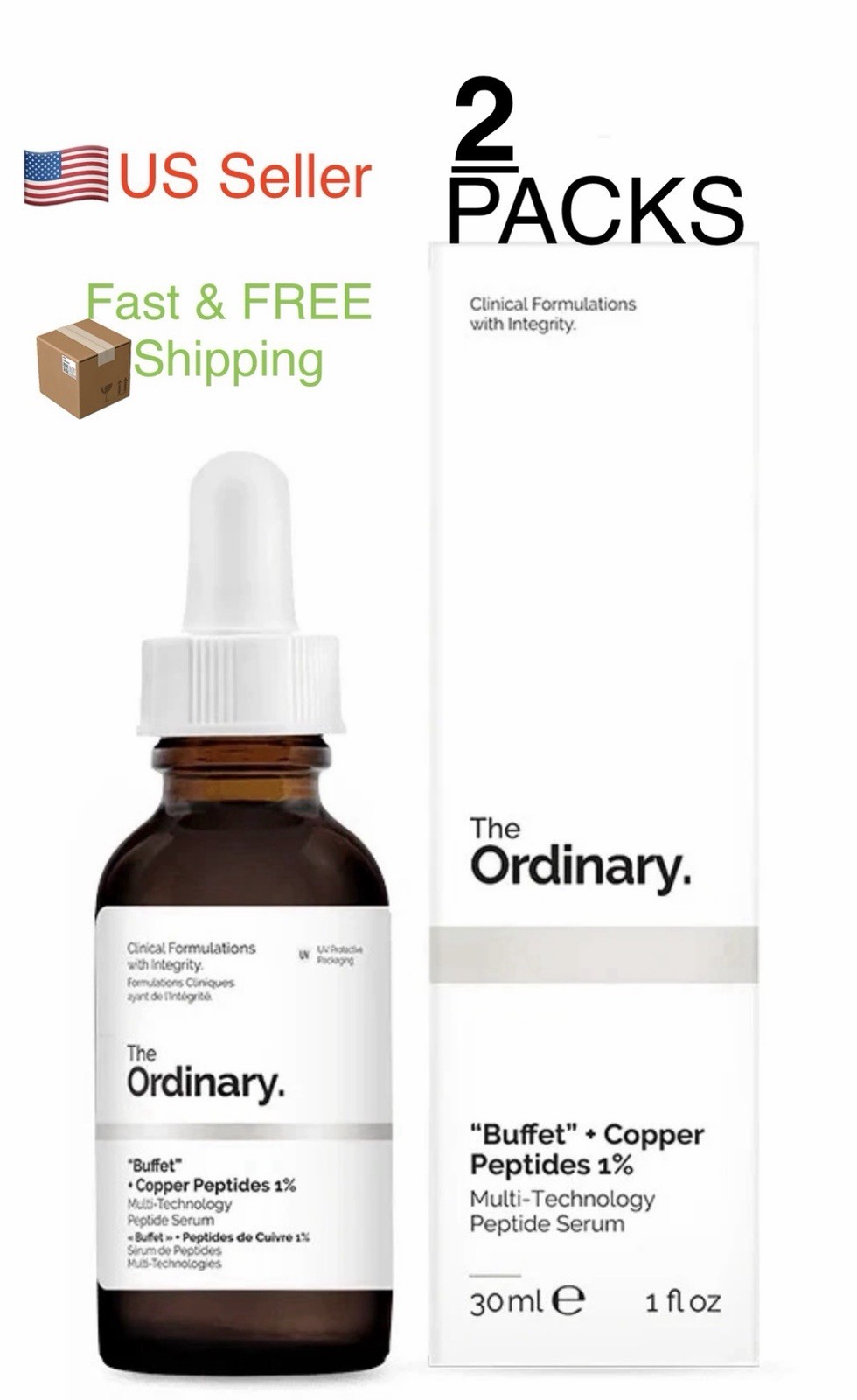 NEW 2 PACKS The Ordinary “Buffet” + Copper Peptides 1% Serum SEALED – 2x 1 Fl Oz