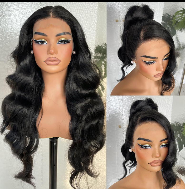 13*6 Inches Lace Front Long Wavy Black #1B Heat Resistant Fiber Wigs Women