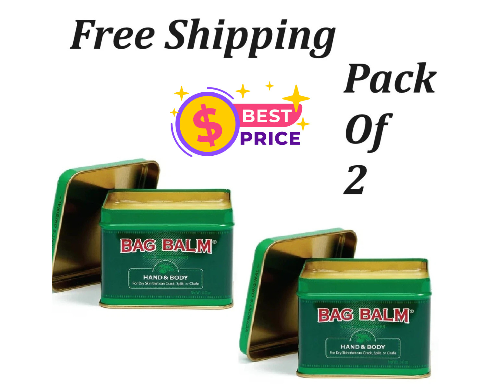 Bag Balm Vermont’s Original Skin Moisturizing Ointment for Dry Skin, 8 oz Pack 2
