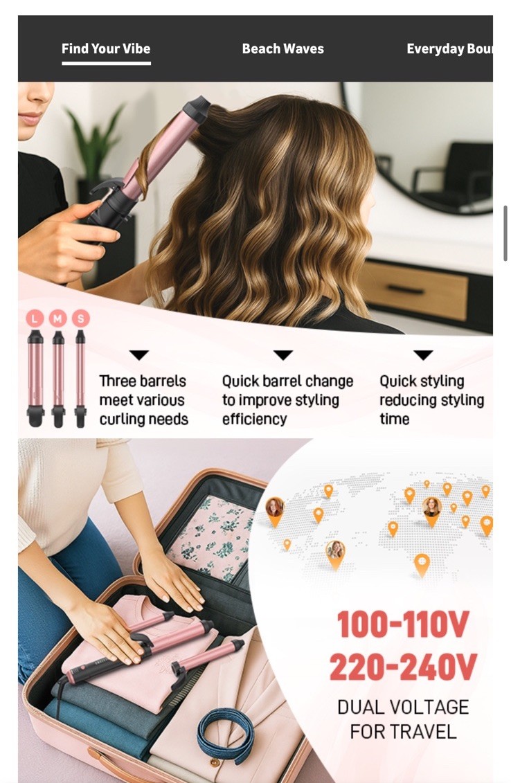 Mescomb 3 in 1 Automatic Curling Iron 3 Different Sizes Of Barrels