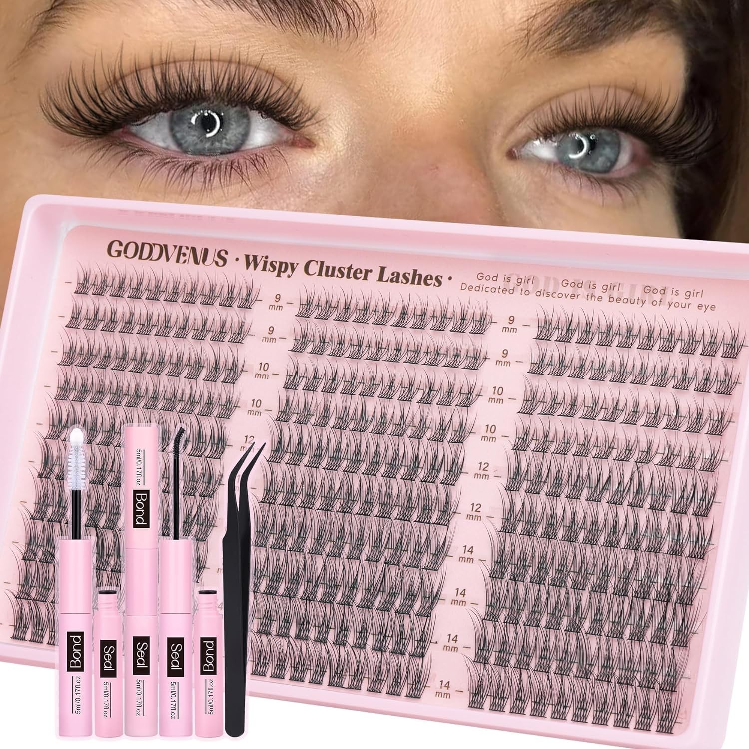 Goddvenus Lash Clusters Kit 9-14mm Wispy Eyelash Clusters Lashes Natural DIY