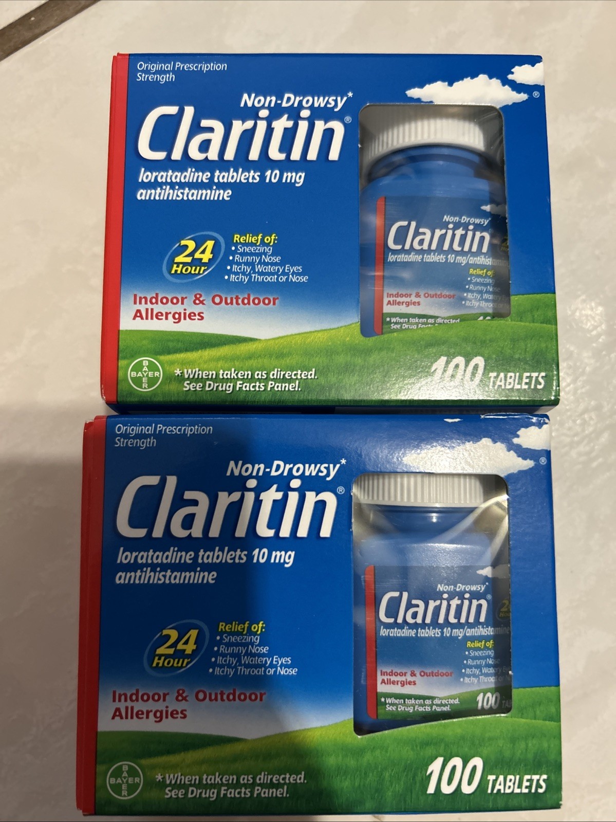 ( 2 )-Claritin 24 Hour Non-Drowsy Allergy 100 TABLETS Each • 10Mg (200pcs )