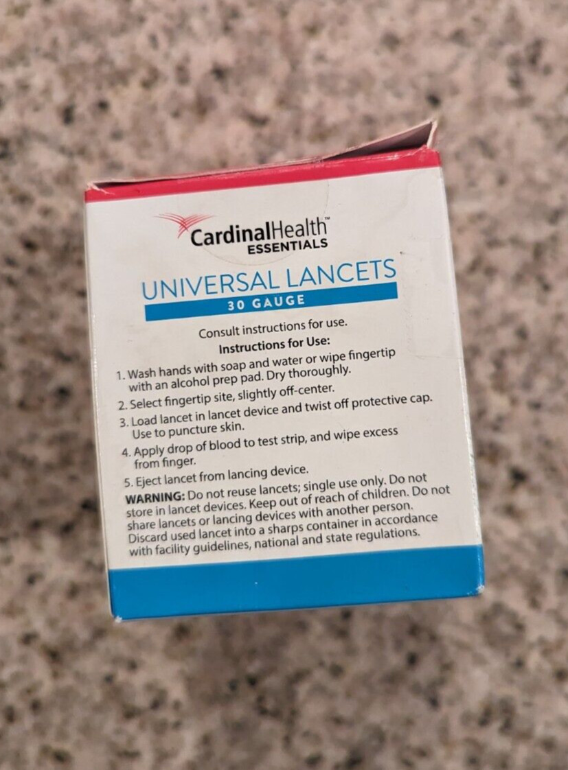 2 boxes of 100 Cardinal Health 30g Lancets exp 08-11-2024