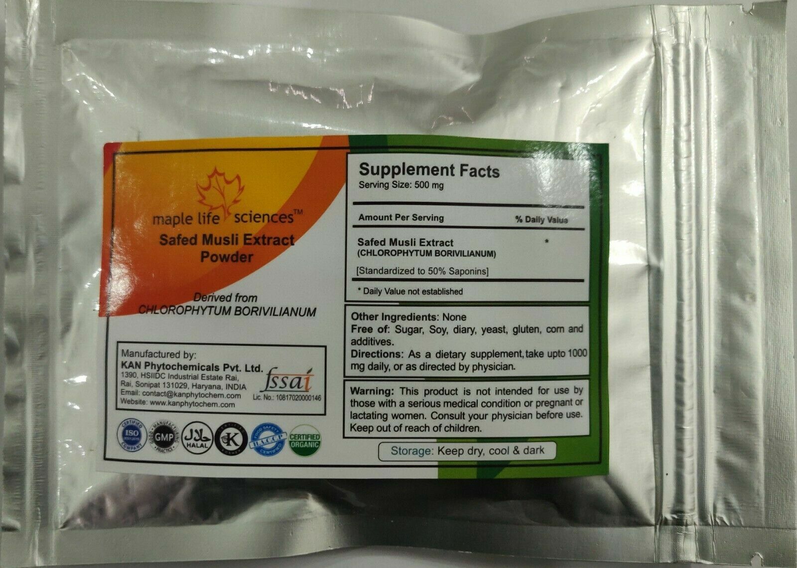 Safed Musli (CHLOROPHYTUM BORIVILIANUM) Extract 50% Saponins Powder Aphrodisiac
