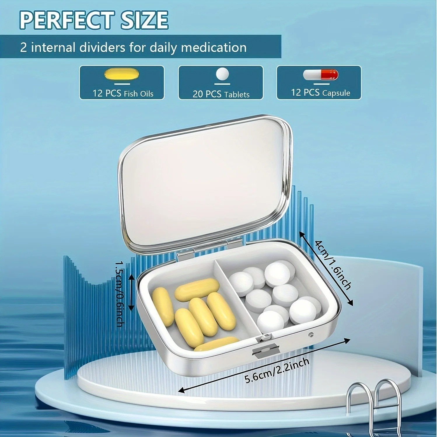Pill Box 2 Compartment Medicine Pill Case Portable Pill Holder for Pocket/Purse