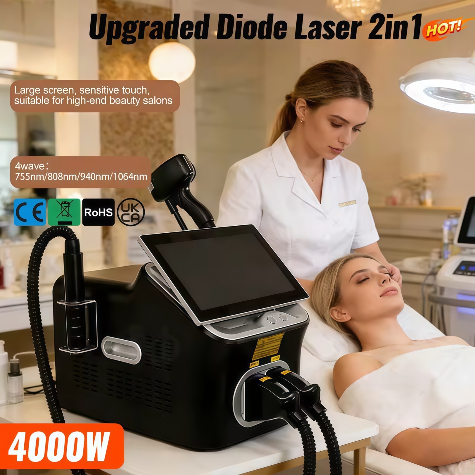 2 in 1 755/808/940/1064nm Diode Laser Hair Removal Pico Tattoo Removal Machine