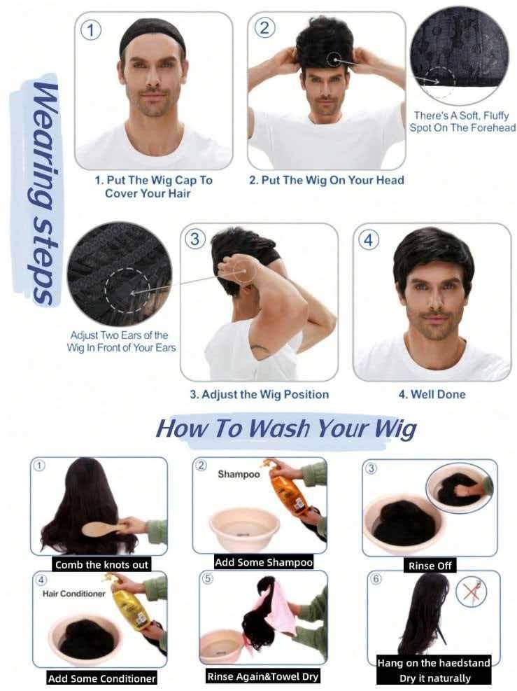 6in Men’s Short Brown Black Straight Wig Full Heat Resistant Synthetic Party