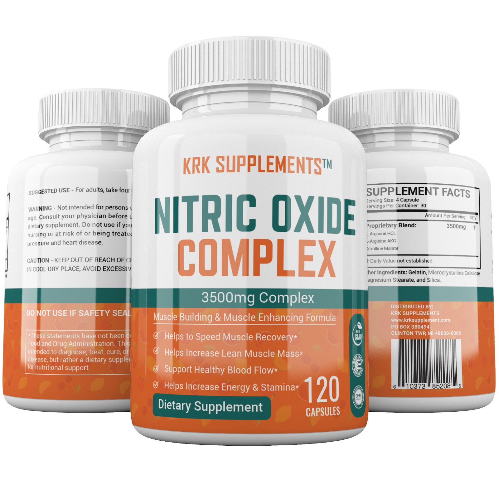 1 Nitric Oxide Complex 3500mg Muscle Pump Growth Pills L-Arginine AAKG