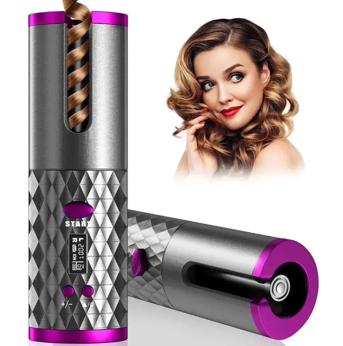 Cordless Automatic Curling Iron Ceramic LCD Display 6 Heat 200°C Travel Gray
