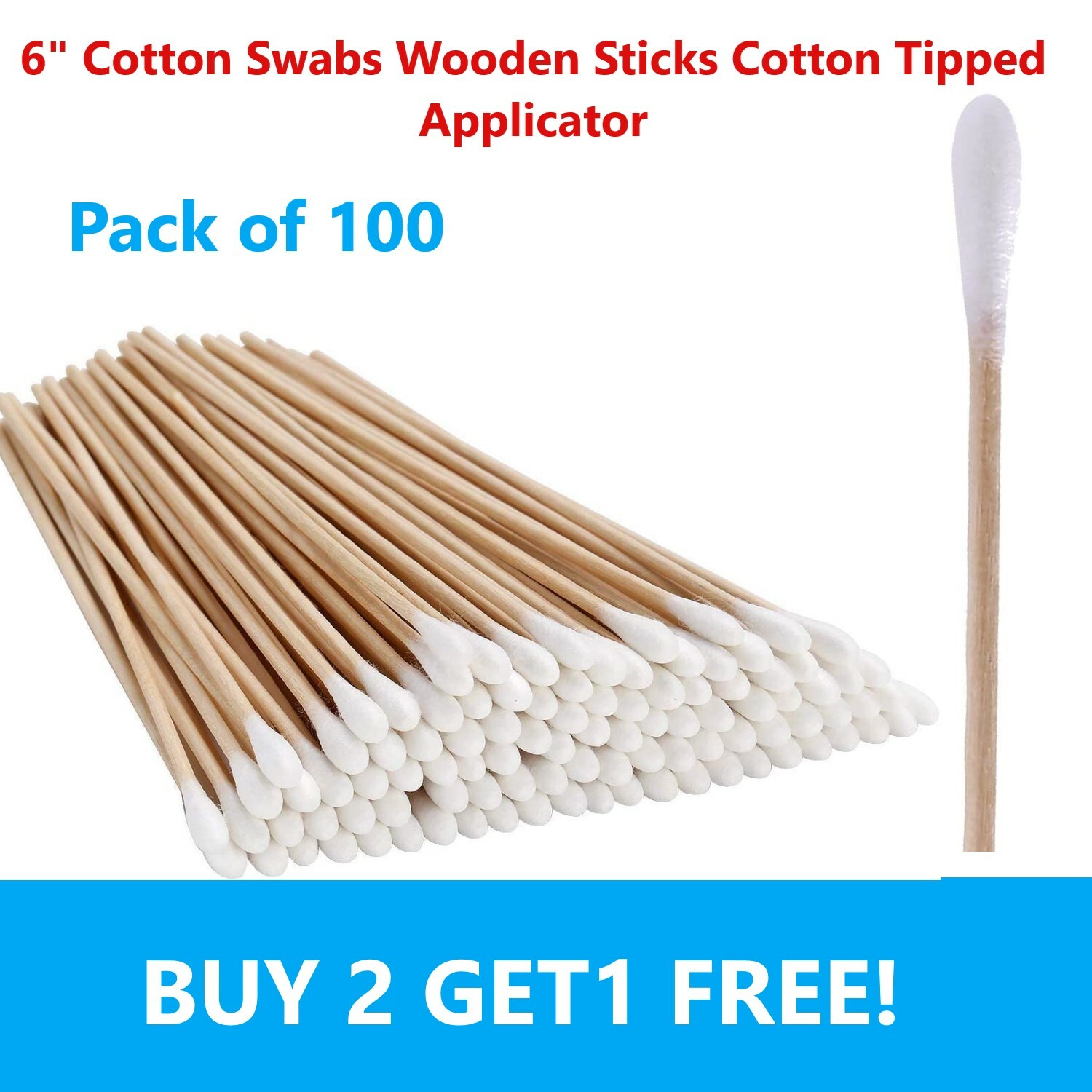 100pcs Cotton Swabs Swab Q-tips 6″ Long Wood Wooden Handle Cleaning Applicators