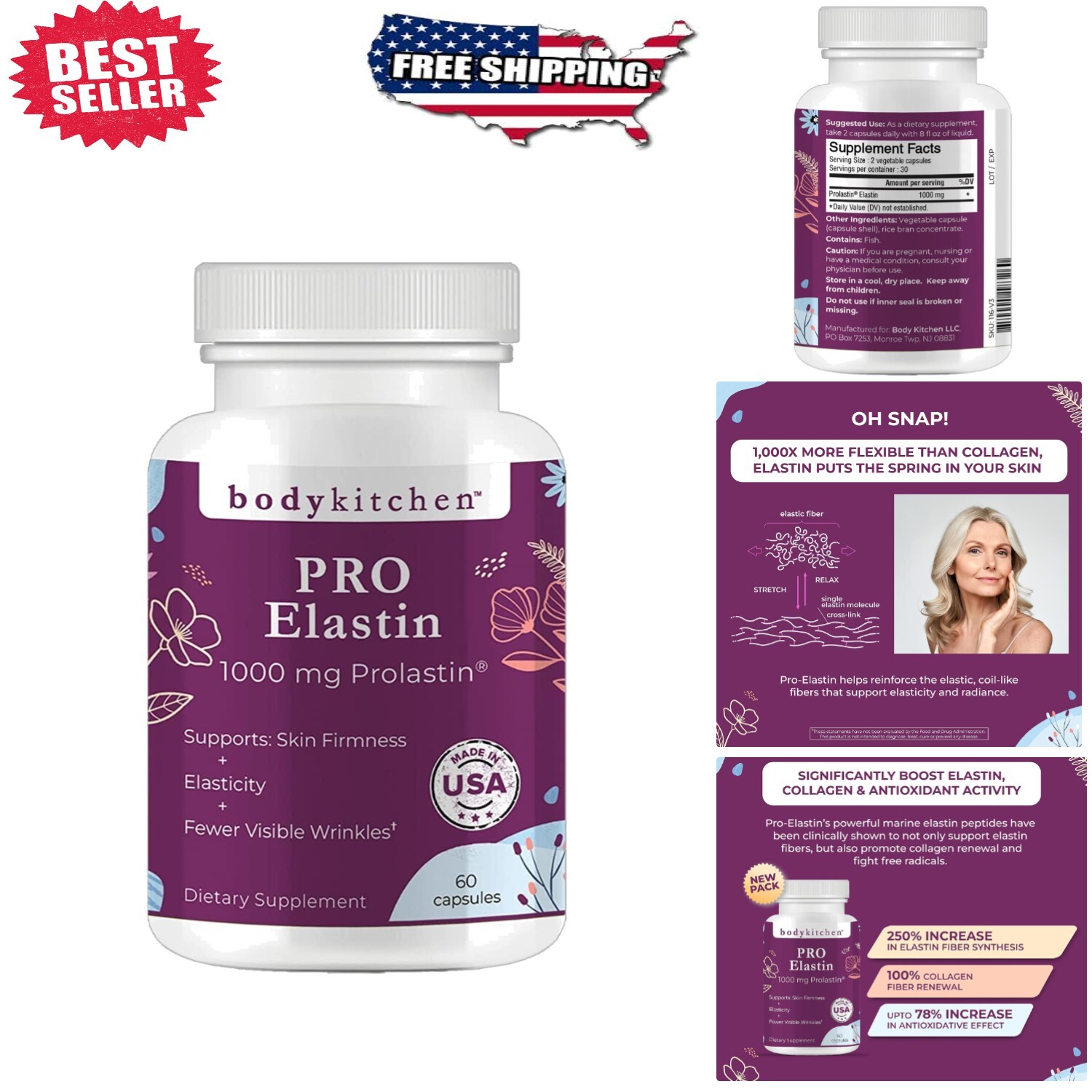 Natural Pro-Elastin 1000 mg – Improve Elasticity & Reduce Aging Signs