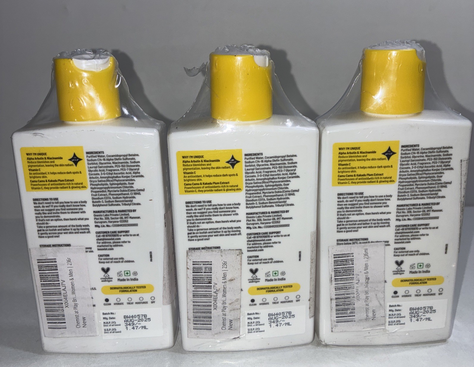 3 Sealed Chemist At Play Brightening Body Wash, 8 Fl Oz Each/ Exp 07/2028