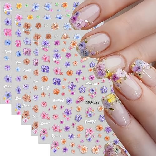 6 Sheet Flower Nail Art Stickers Vintage Flowers Nail Stickers 3D Self Style11