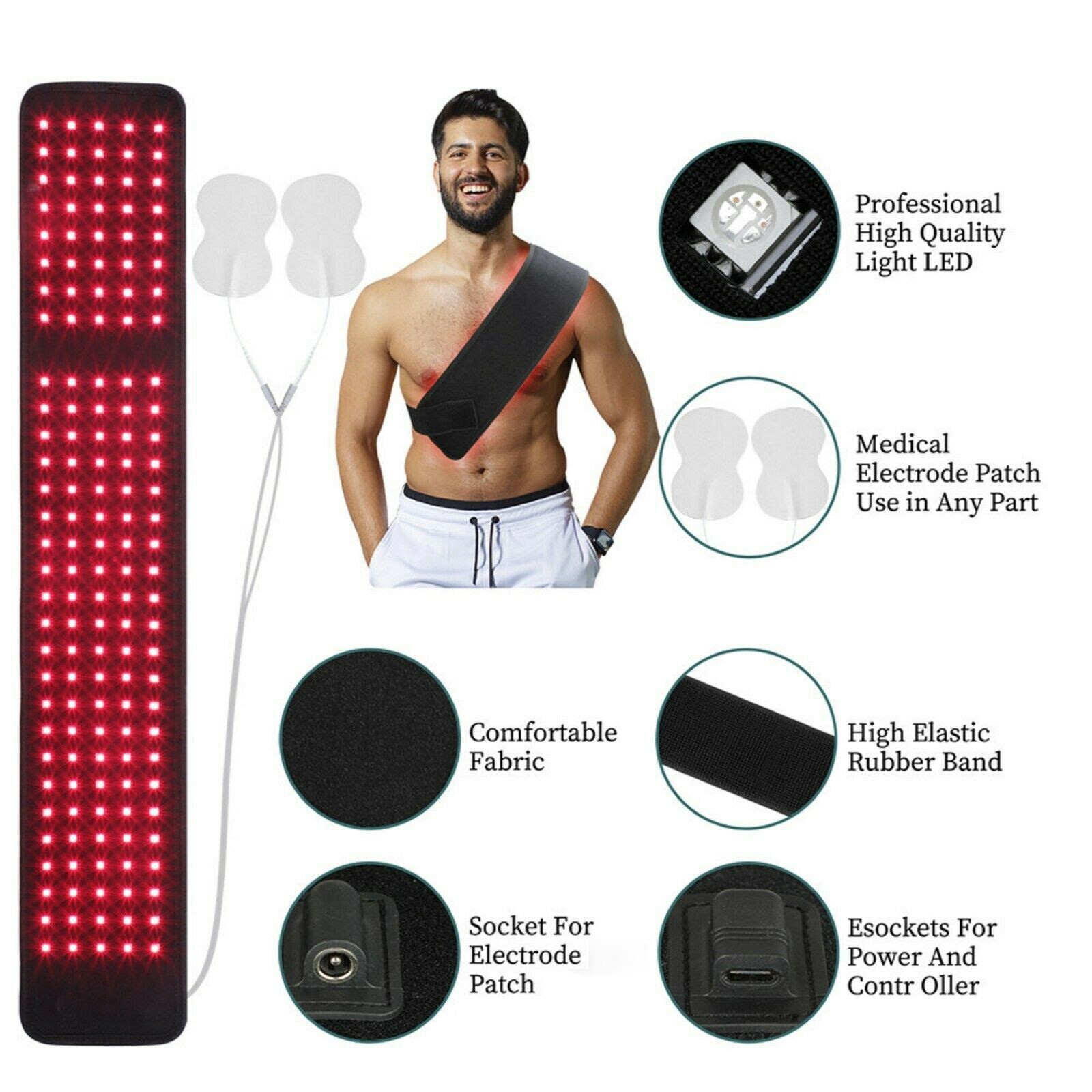 LED Infrared Red Light Therapy Neck Back Foot Waist Wrap Pad Belt of Pain Relief