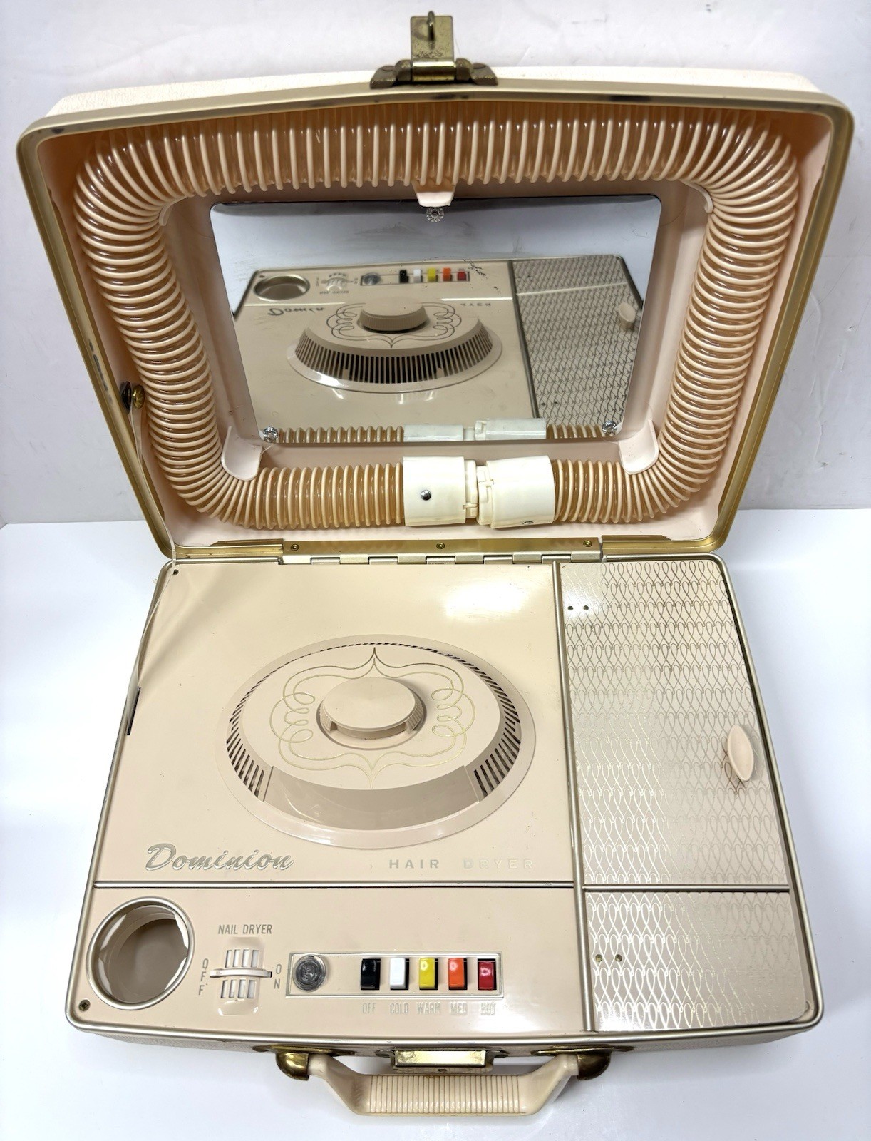 Vintage Dominion Portable Hair Dryer w/ Bonnet in Carrying Case Model 1805