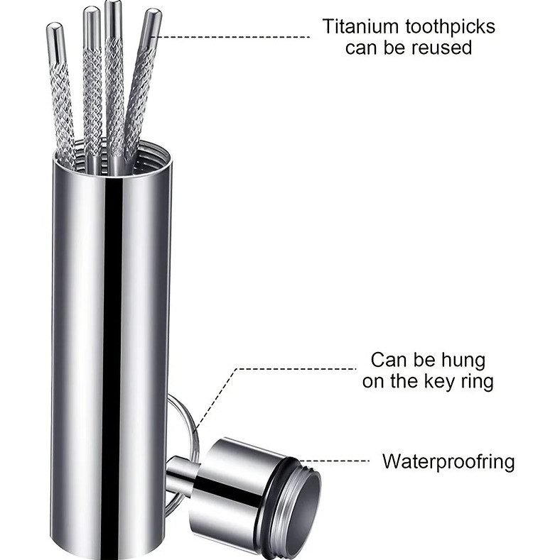 7 pcs Stainless Steel Toothpicks Pocket Set Reusable Floss Pick Keychain