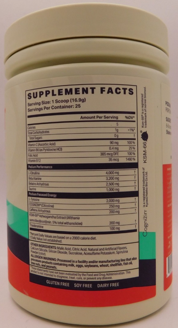Podium Fuse Pre Workout, 25 Servings Blue Razz Slushie 14.90oz Exp: 3/27+ New