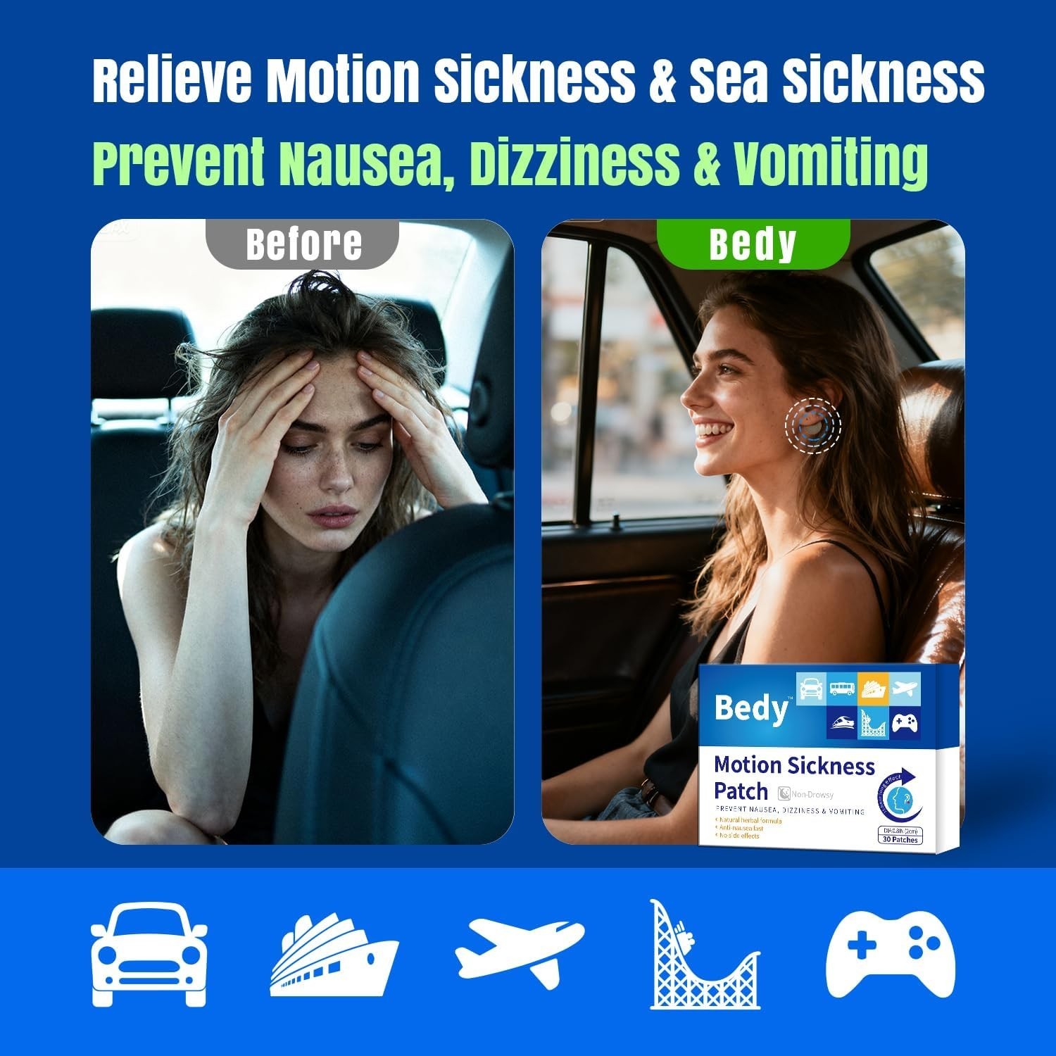 Bedy 30 Count Motion Sickness Patches, Sea Sickness Patches for Cruise, Nause…