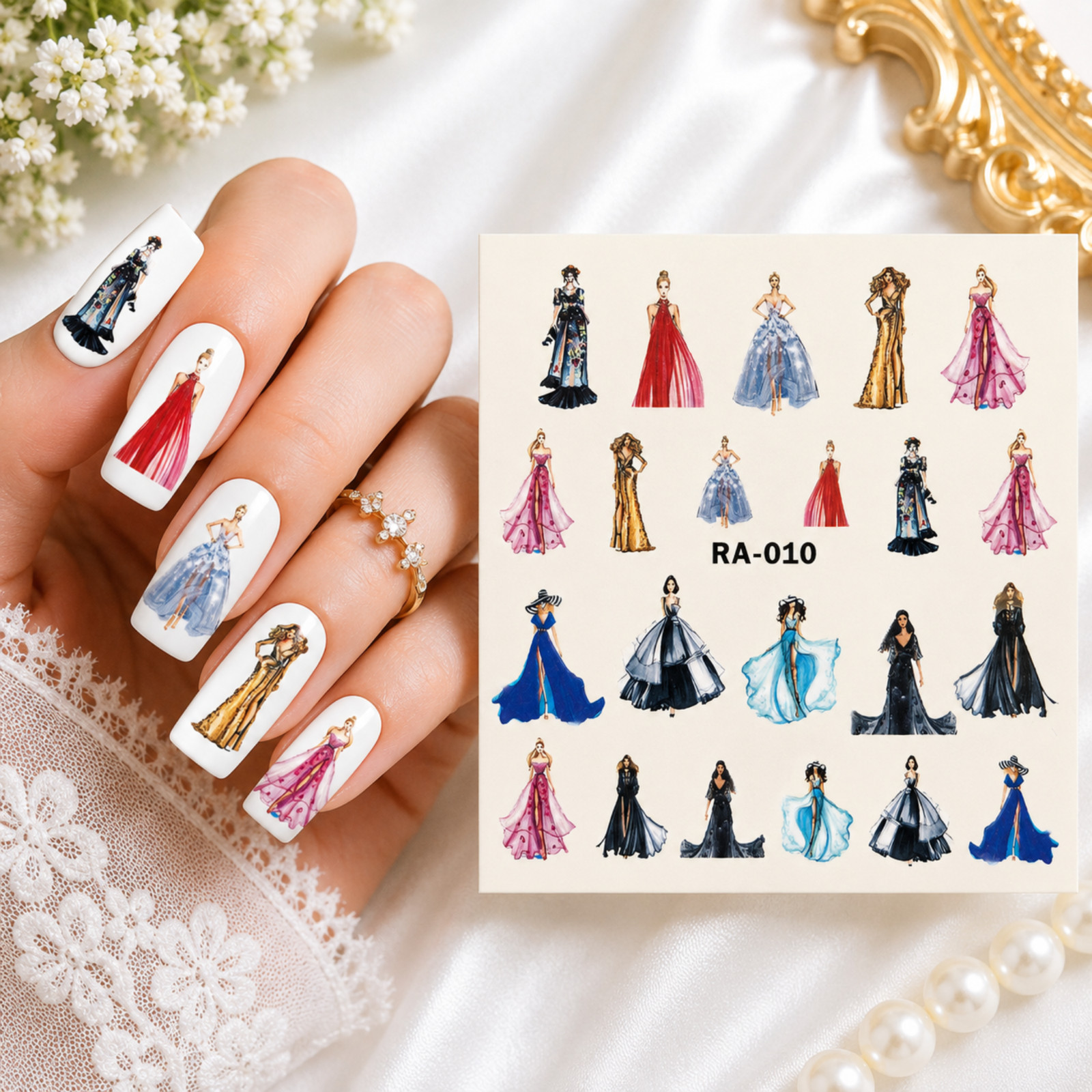 Fashion Elegant Dress Water Transfer Nail Art Decal Sticker DIY Nail Decoration