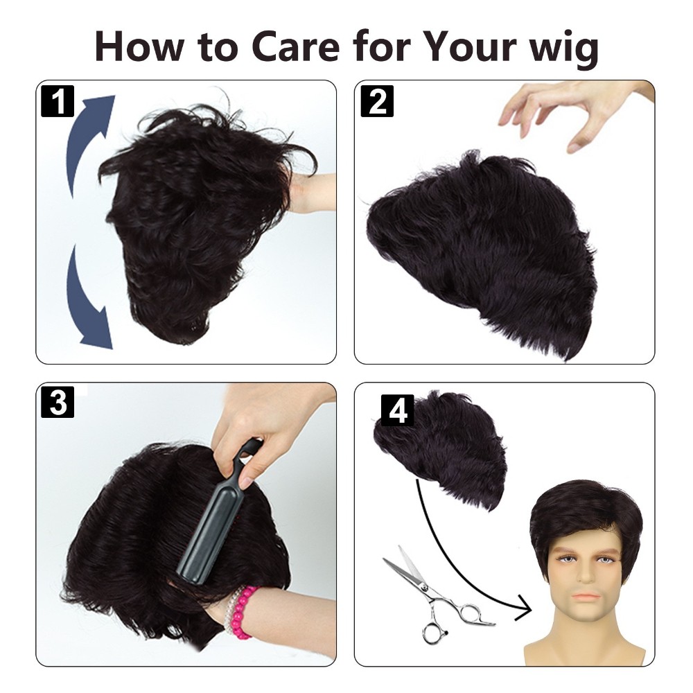 Men’s 10in Medium Brown Wavy Wig Full Cosplay Party Synthetic Heat Resistant