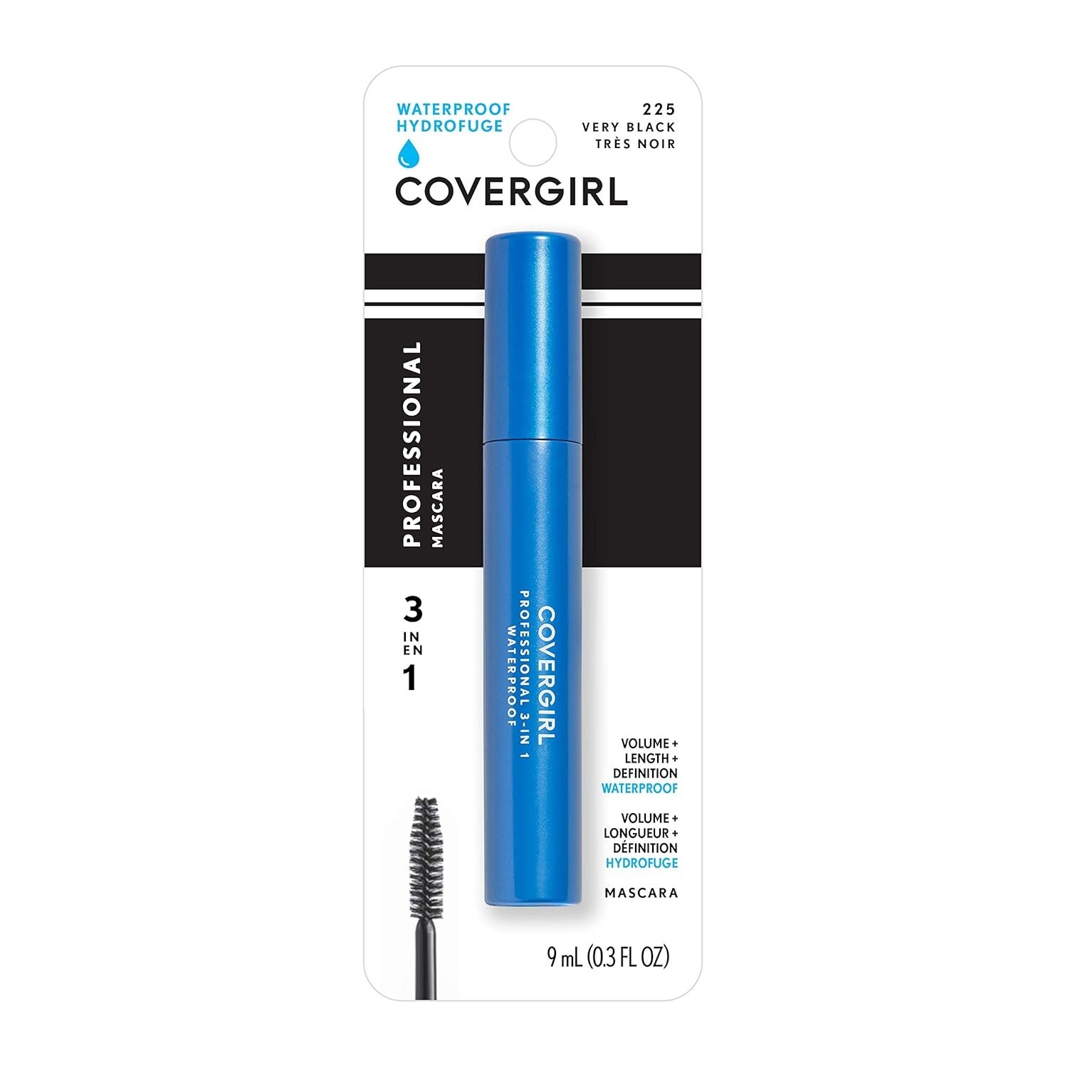 COVERGIRL Professional 3-in-1 Waterproof Mascara, Very Black 225-0.3 Fl Oz-pak 1