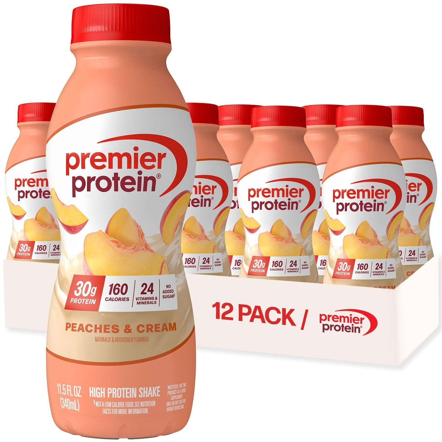 Premier Protein Shake, Peaches & Cream, 30g Protein, 11.5 fl oz, 12 ct