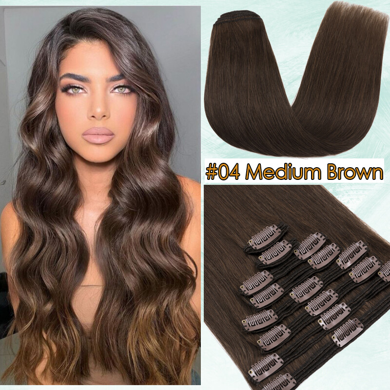 170g THICK Double Weft Clip In 100% Remy Human Hair Extensions Full Head 10-24in